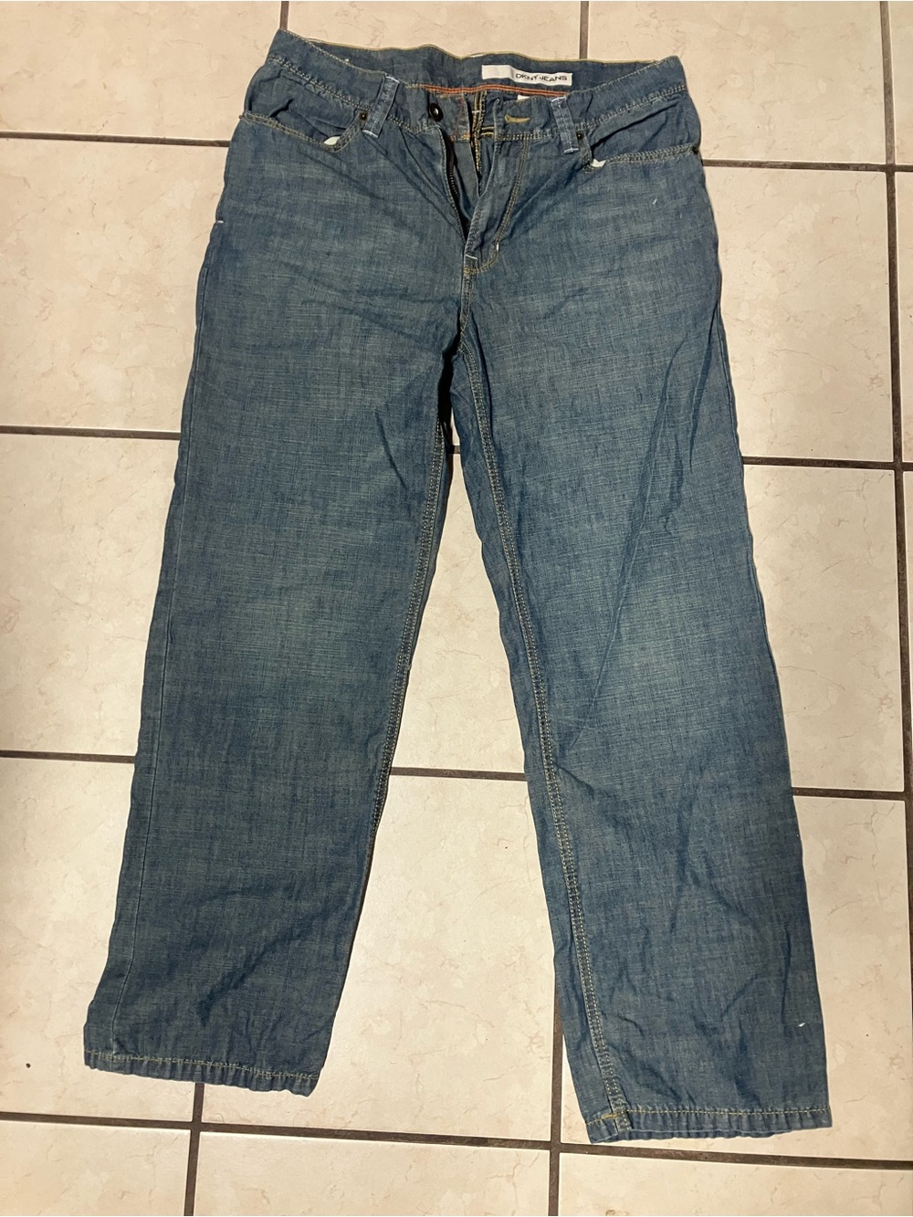 Vintage Y2K DKNY Jeans Mens 32x30 Baggy Embroidered Blue Denim Pants
